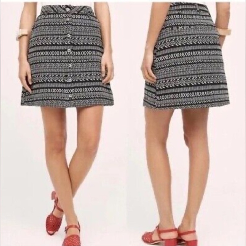 Anthropologie Maeve "Fieldnotes" Black & White Tweed Mini Skirt Tribal Size 4 - Picture 3 of 8